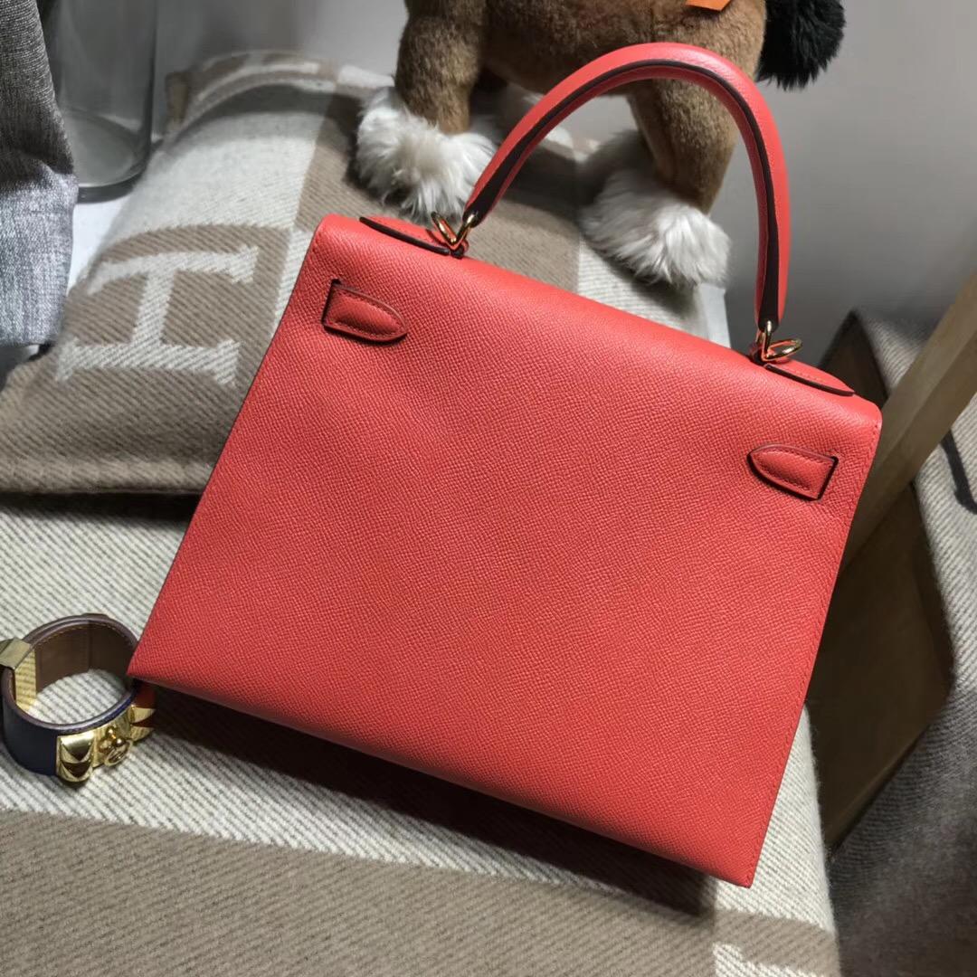 愛馬仕凱莉包Hermes Kelly 28cm Epsom 8V歡樂橘orange poppy金扣新橙色