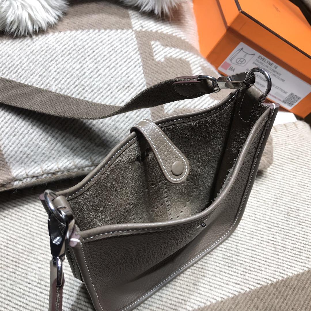 Hermes Eveylne Mini taurillon Clemence TC大牛 CK18 Etoupe大象灰