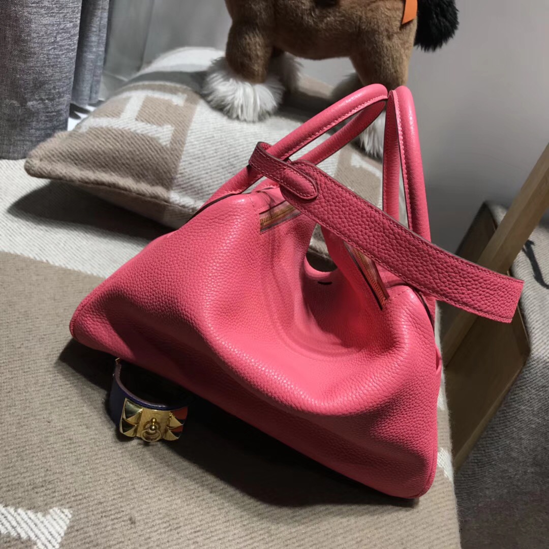 Hermes Lindy bag 30cm Togo 8W Rose Azalee新唇膏粉色 金扣金屬