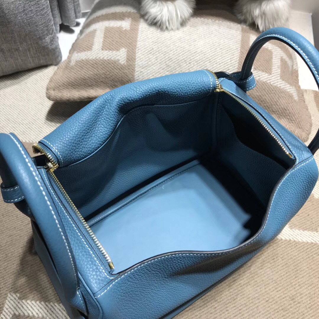 Hermes Lindy bag 30 togo小牛皮 CK75 Blue Jean 牛仔蓝 金扣金屬五金