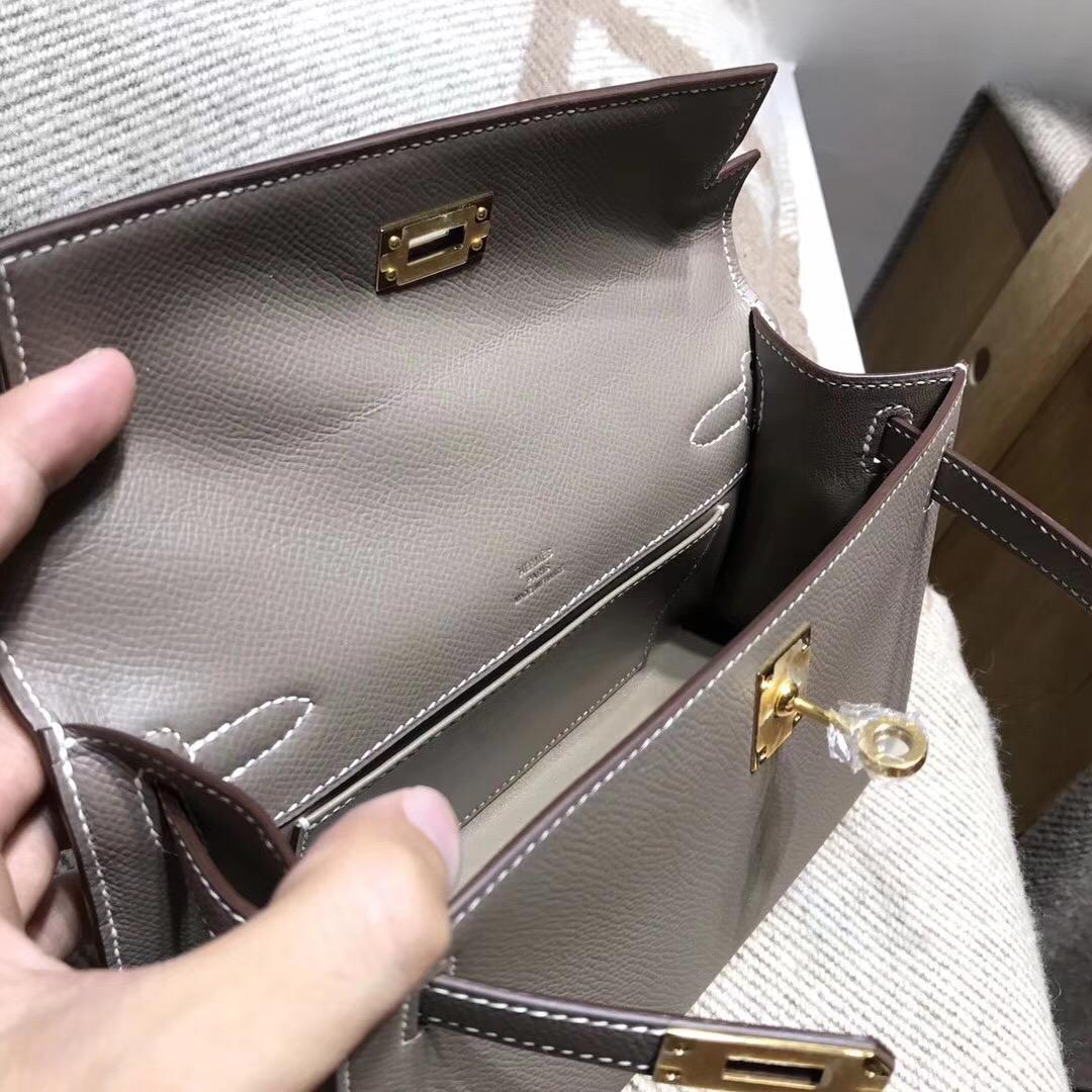 愛馬仕Hermes Mini kelly epsom CK18 Etoupe 大象灰金扣