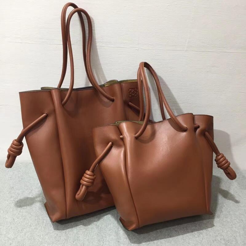 loewe 天然牛皮Flamenco Knot Tote Small Bag Rust Color