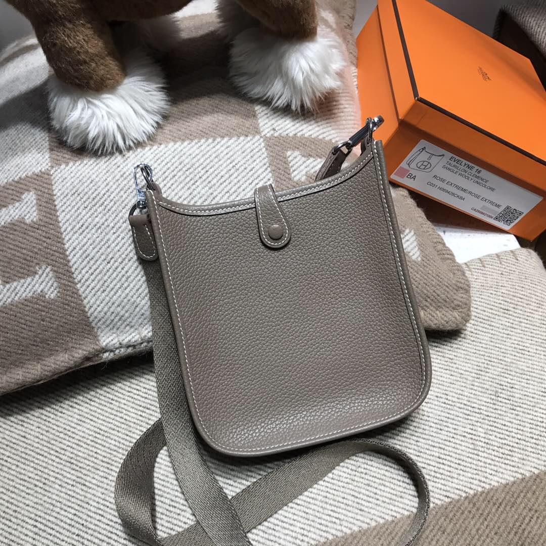 Hermes Eveylne Mini taurillon Clemence TC大牛 CK18 Etoupe大象灰