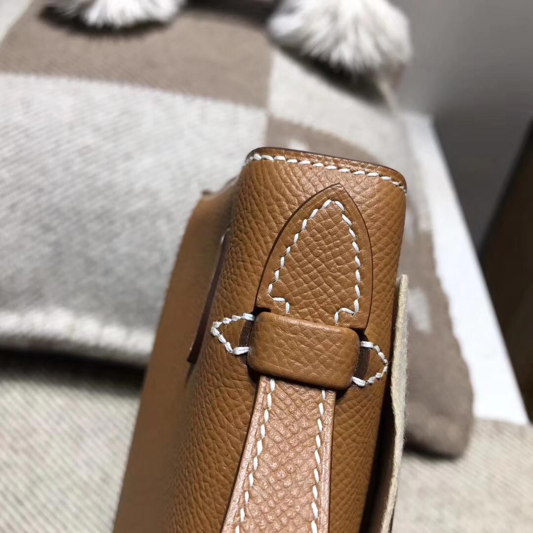 愛馬仕凱莉包 Hermes Mini kelly epsom CK37 Glod 金棕色 银扣金屬