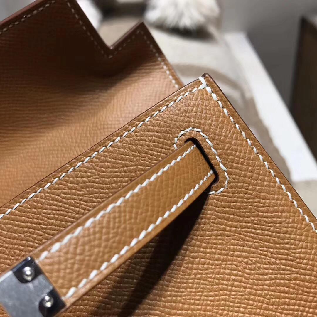 愛馬仕凱莉包 Hermes Mini kelly epsom CK37 Glod 金棕色 银扣金屬