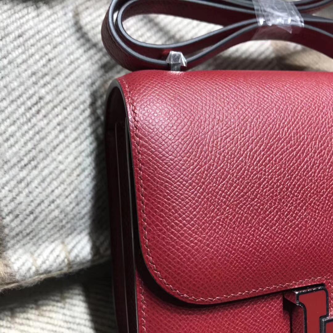 Hermes最難買的包袋Constance 18 epsom K1 Rouge Grenat石榴红 珐琅扣银扣