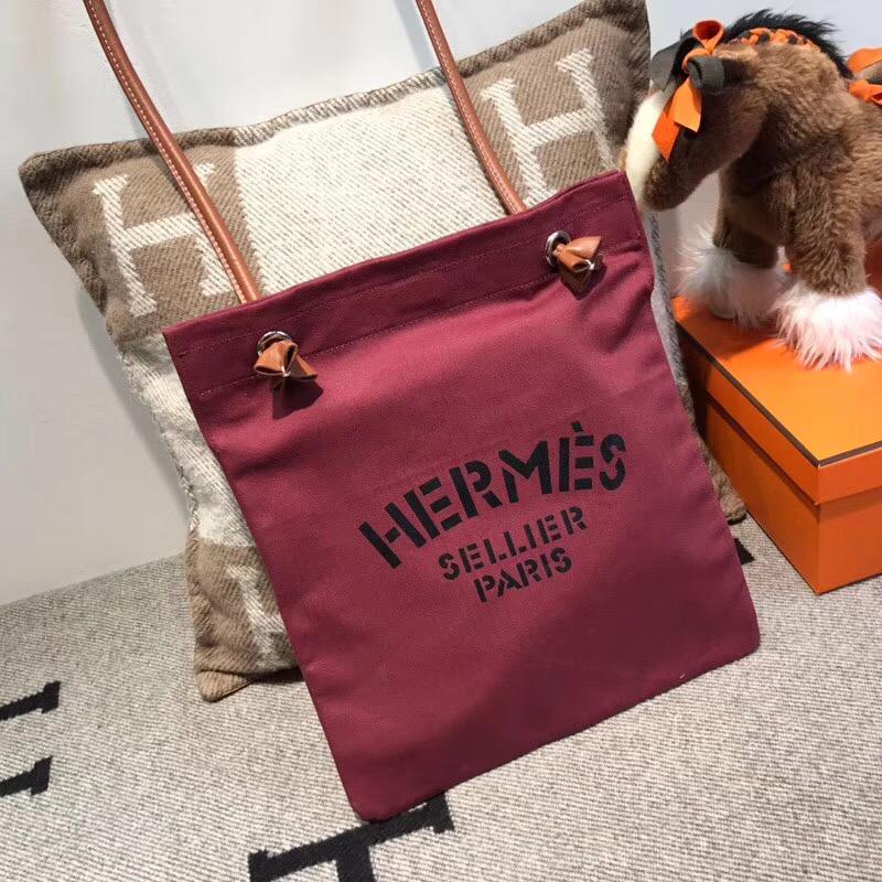 愛馬仕Hermes alina bag 帆布購物袋 酒红色