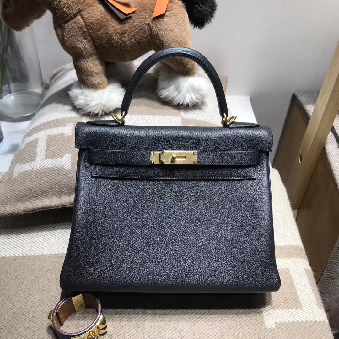 愛馬仕凱莉包Hermes Kelly 28cm Togo Nior CK89 經典百搭黑色金扣