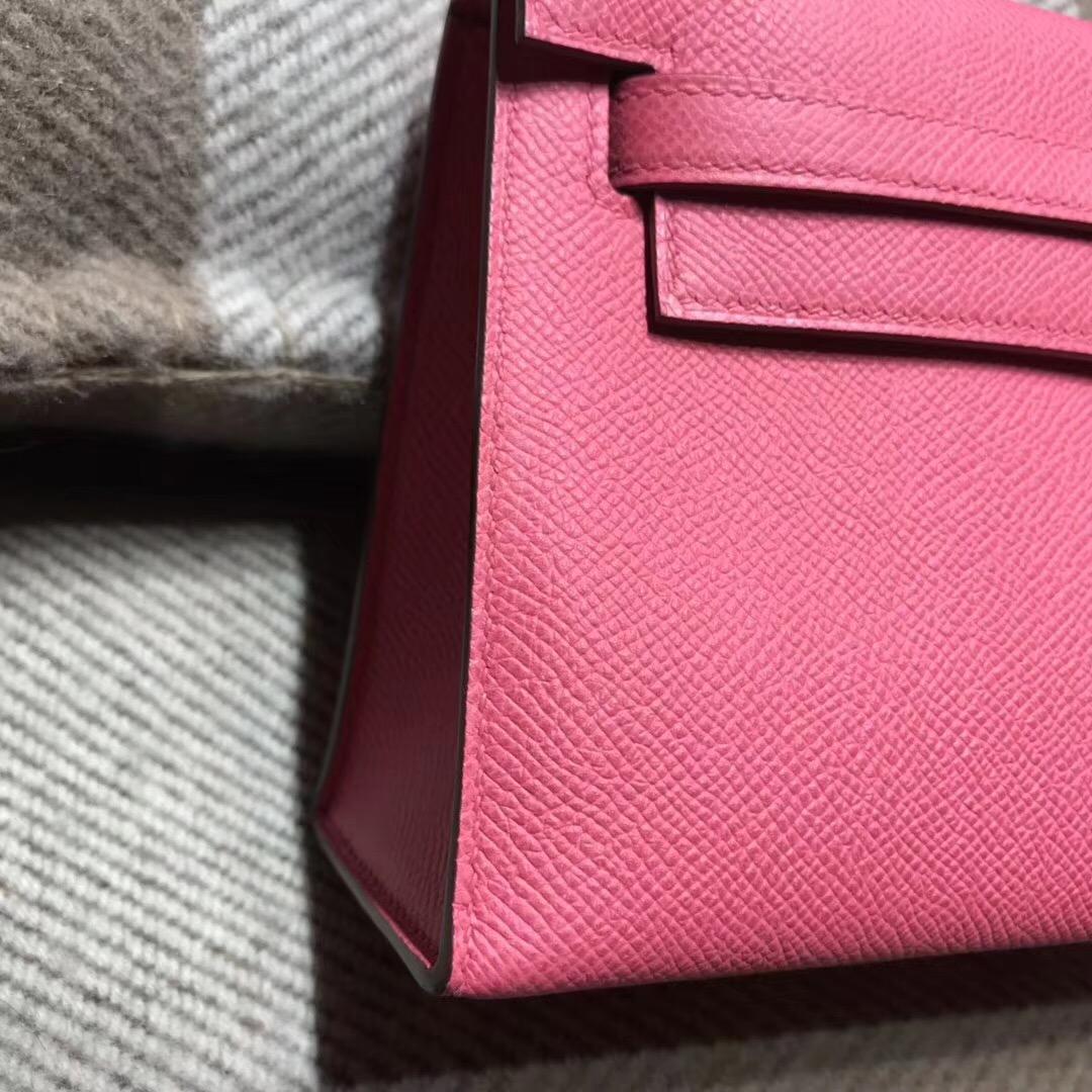 愛馬仕Hermes mini kelly epsom 新唇膏粉 8W Rose Azalee 银扣