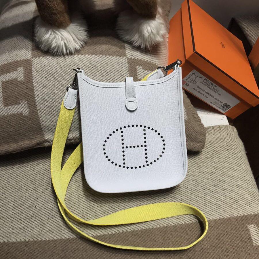 愛馬仕Hermes Eveylne Mini Epsom 純白色CK01 Blanc 小雞黃肩帶