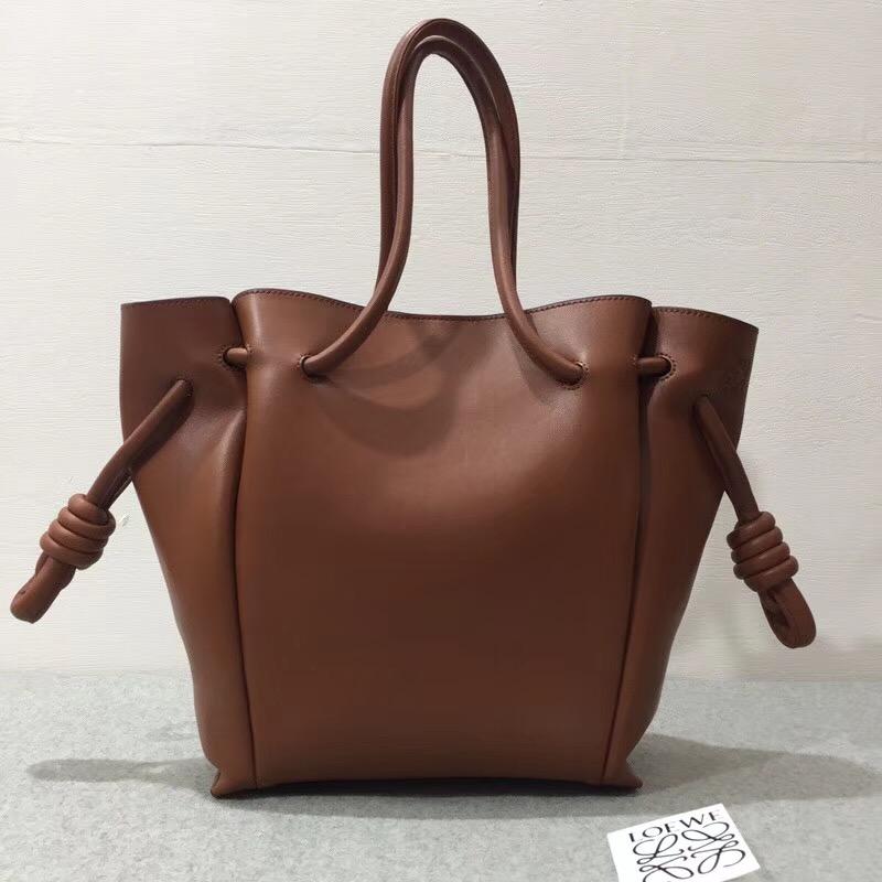 loewe 天然牛皮Flamenco Knot Tote Small Bag Rust Color