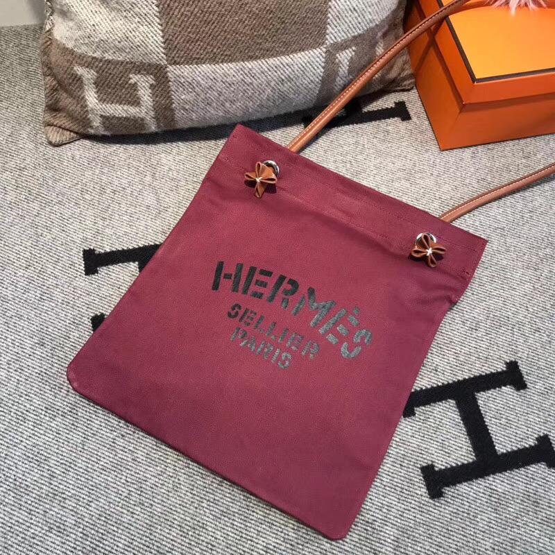 愛馬仕Hermes alina bag 帆布購物袋 酒红色