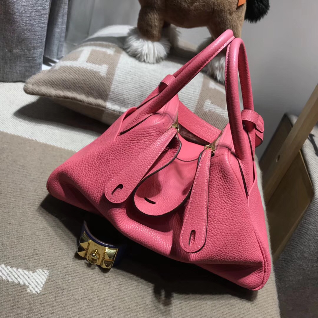 Hermes Lindy bag 30cm Togo 8W Rose Azalee新唇膏粉色 金扣金屬