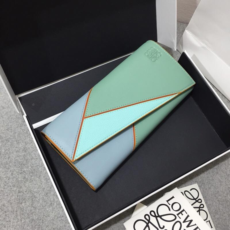 Loewe Puzzle Continental Wallet Aqua Multitone小牛皮大號錢包