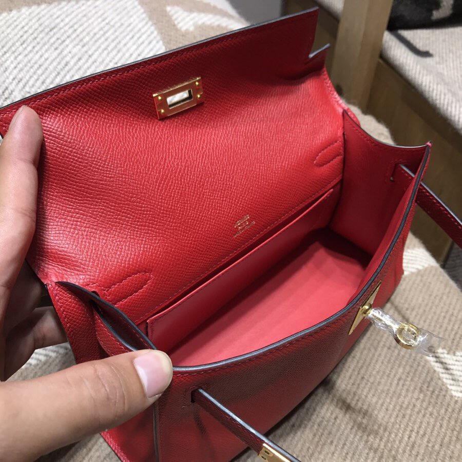 愛馬仕凱莉包Hermes Mini kelly Epsom Q5國旗紅 最受歡迎的紅色金扣