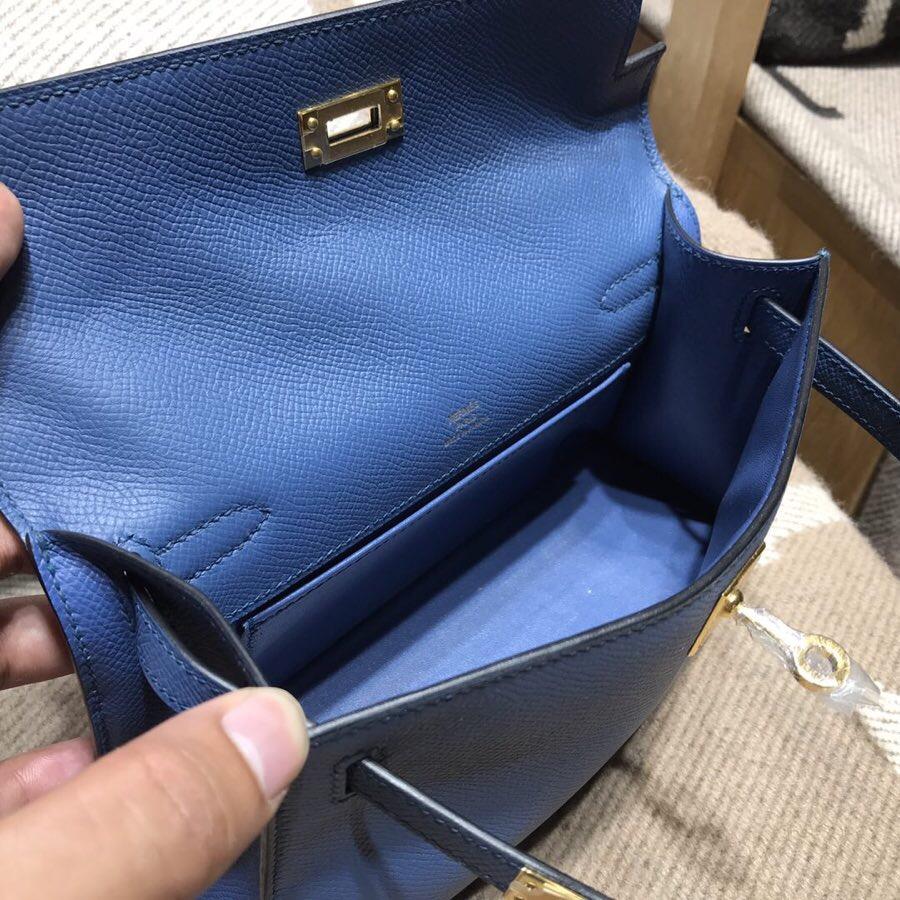 愛馬仕迷妳凱莉包 Hermes Mini kelly Epsom R2 瑪瑙藍 藍中帶點灰調金扣