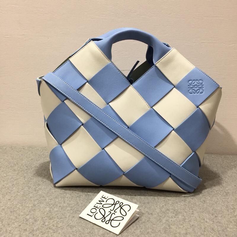 loewe Woven Basket Gingham Mini Bag Soft Blue/White