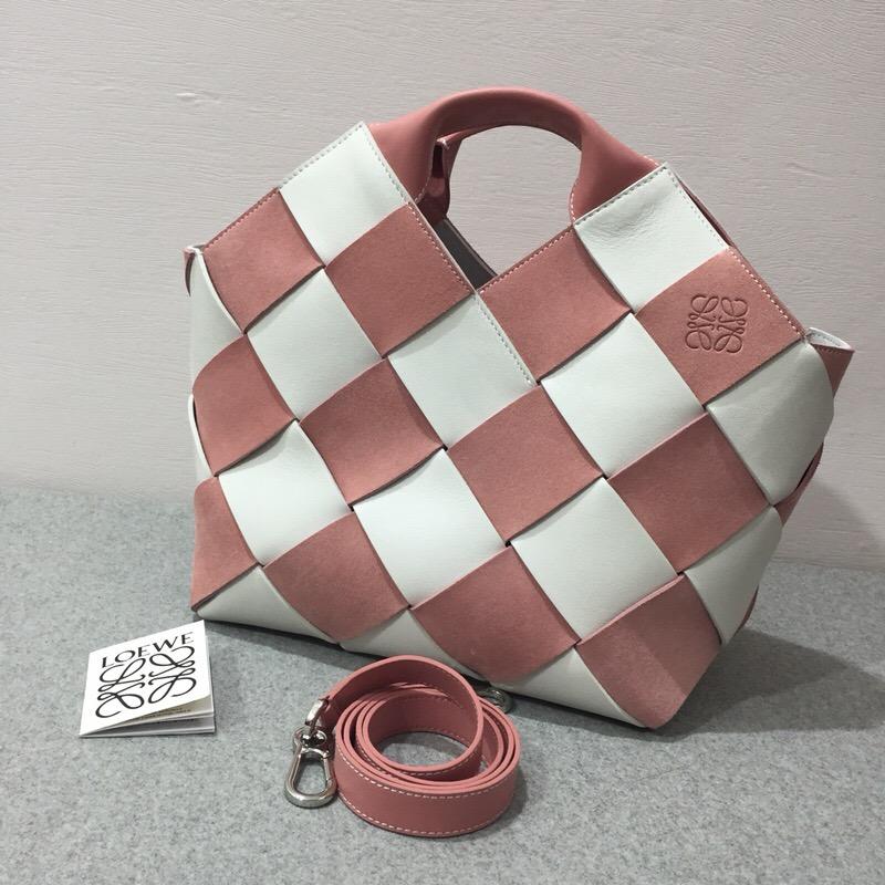 loewe Woven Basket Gingham Bag Soft Pink/White