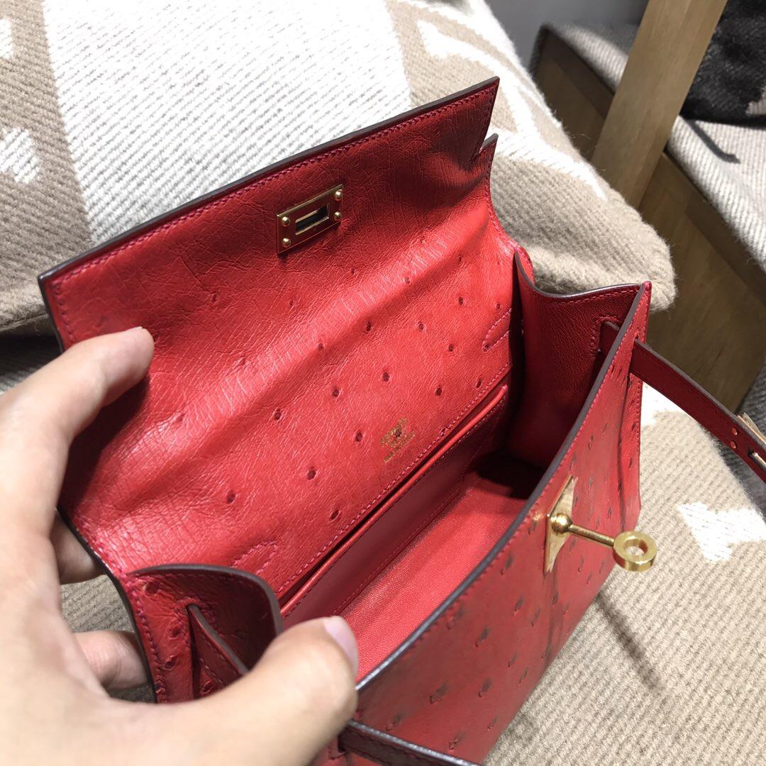 愛馬仕凱莉 Hermes Mini kelly 鴕鳥皮 Ostrich leather Q5國旗金扣