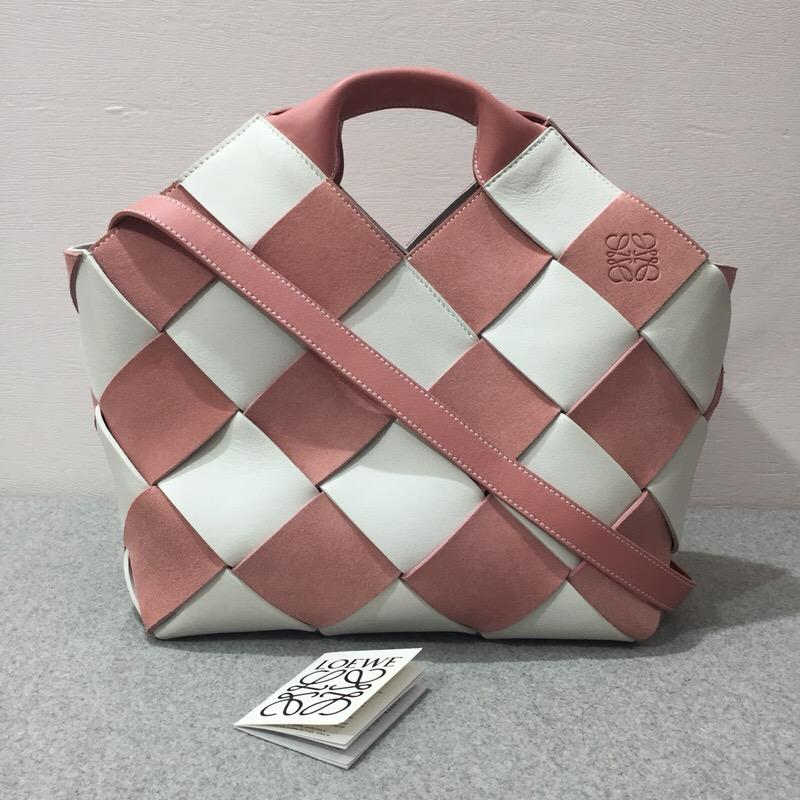 loewe Woven Basket Gingham Bag Soft Pink/White