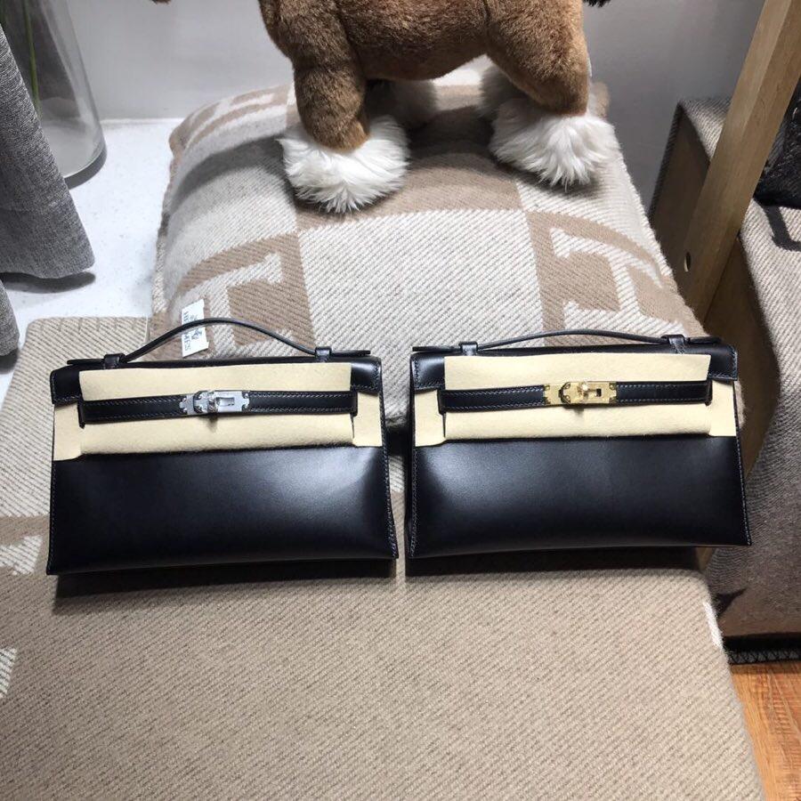 愛馬仕迷妳凱莉手包Hermes mini kelly box nior CC89黑色 金扣