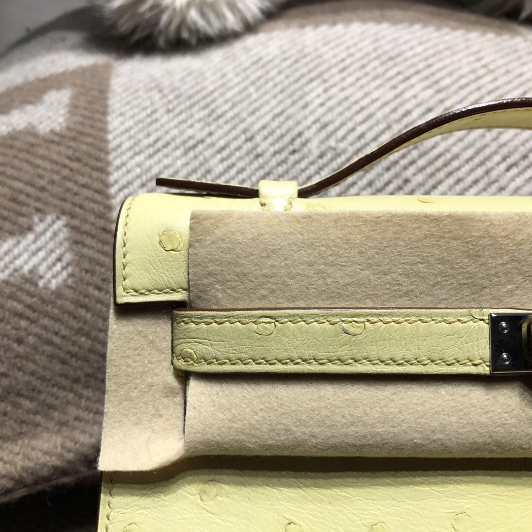 愛馬仕凱莉 Hermes Mini kelly 鴕鳥皮 Ostrich leather 1Z小雞黃銀扣