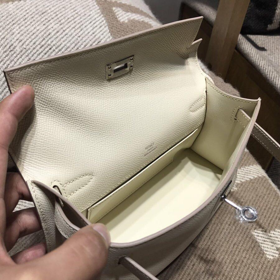 愛馬仕凱莉包 Hermes Mini kelly Epsom S2風衣灰超級氣質的百搭顏色 銀扣