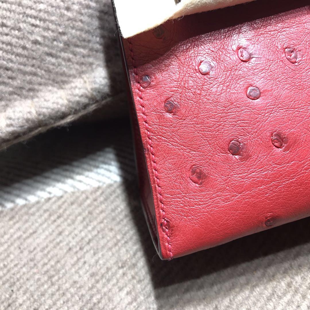 愛馬仕凱莉 Hermes Mini kelly 鴕鳥皮 Ostrich leather Q5國旗金扣