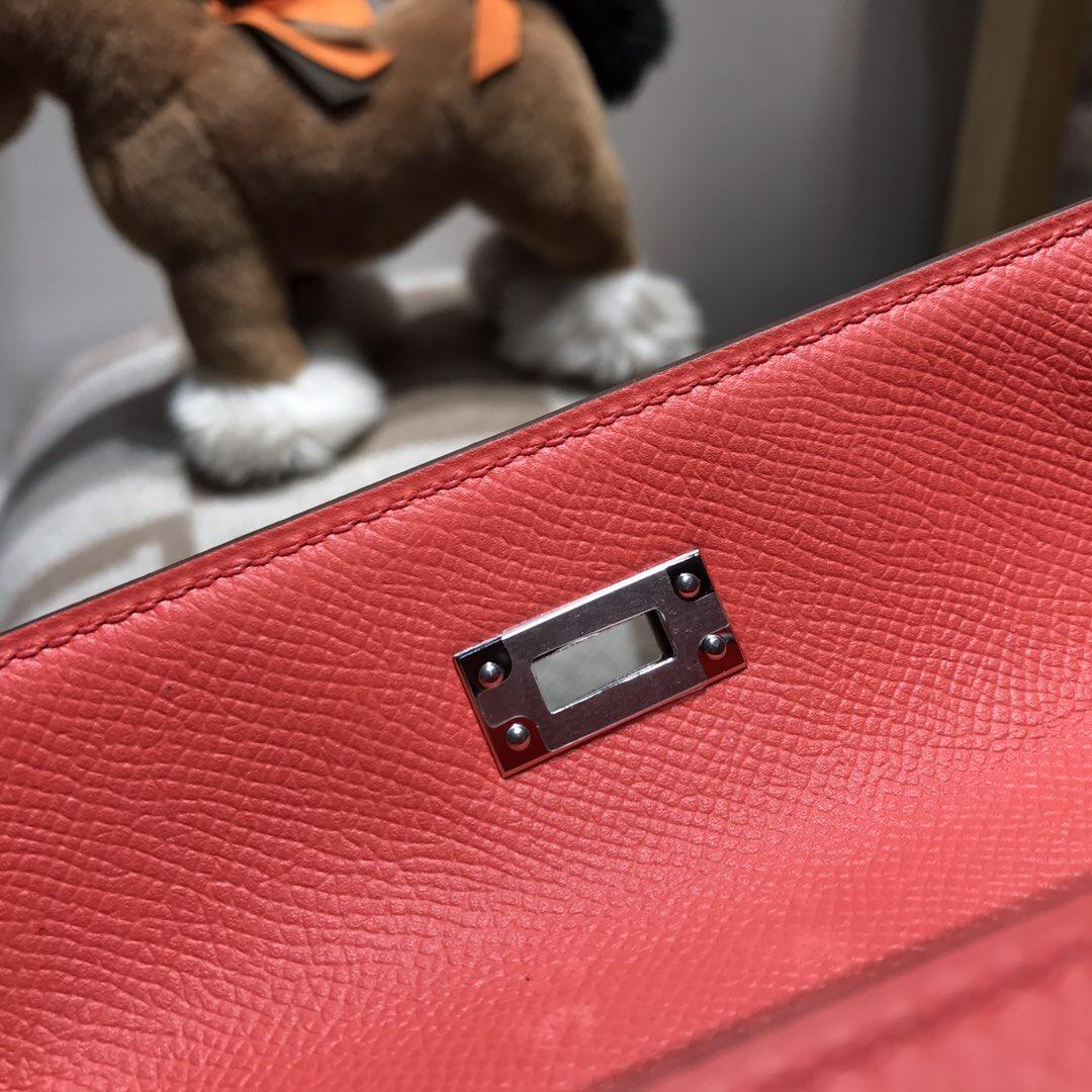 愛馬仕迷妳凱莉包 Hermes Mini kelly Epsom T5蜜桃粉色 銀扣金屬