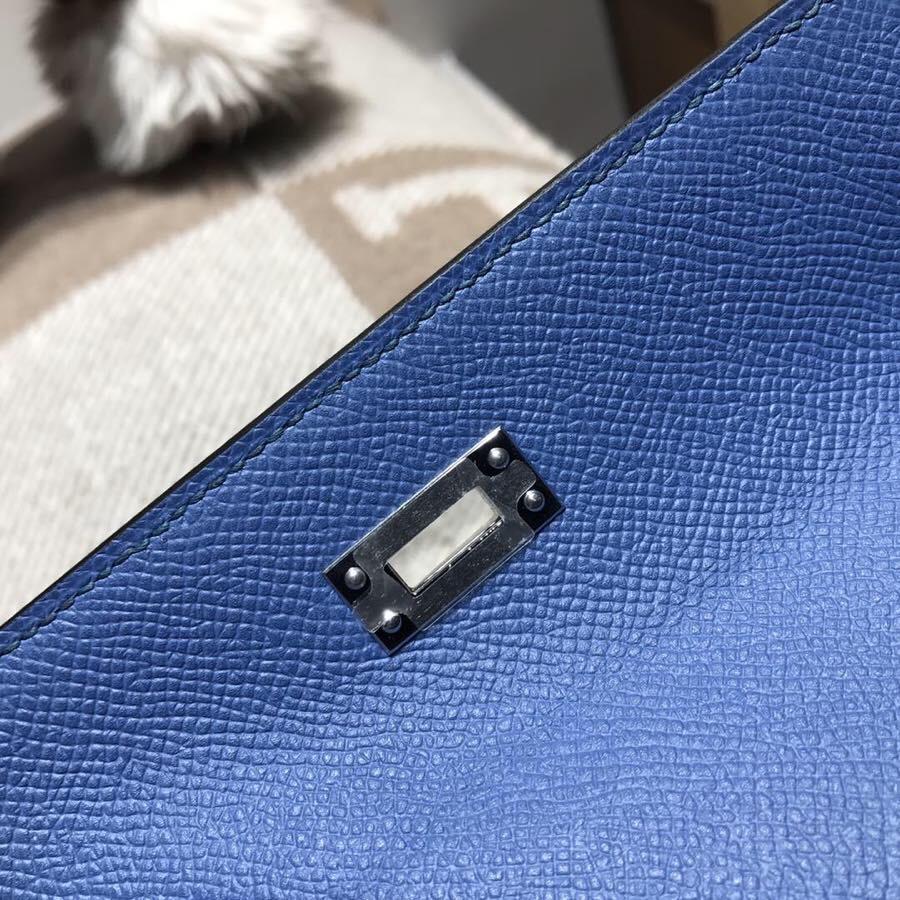 Hermes Mini kelly Epsom R2 瑪瑙藍 藍而不艷 藍中帶點灰調 氣質又好搭 銀扣