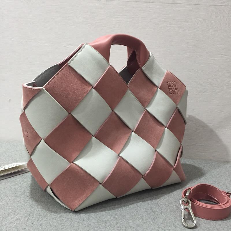 loewe Woven Basket Gingham Bag Soft Pink/White