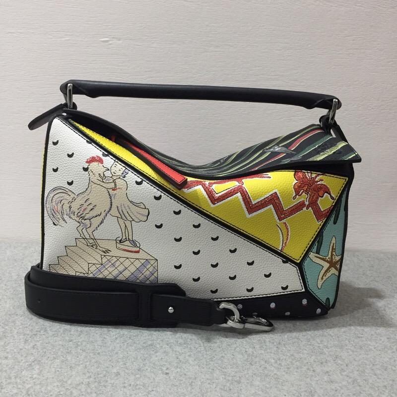 Loewe Puzzle Paula Patchwork Bag Multicolor人字紋圖案棉質帆布襯裏