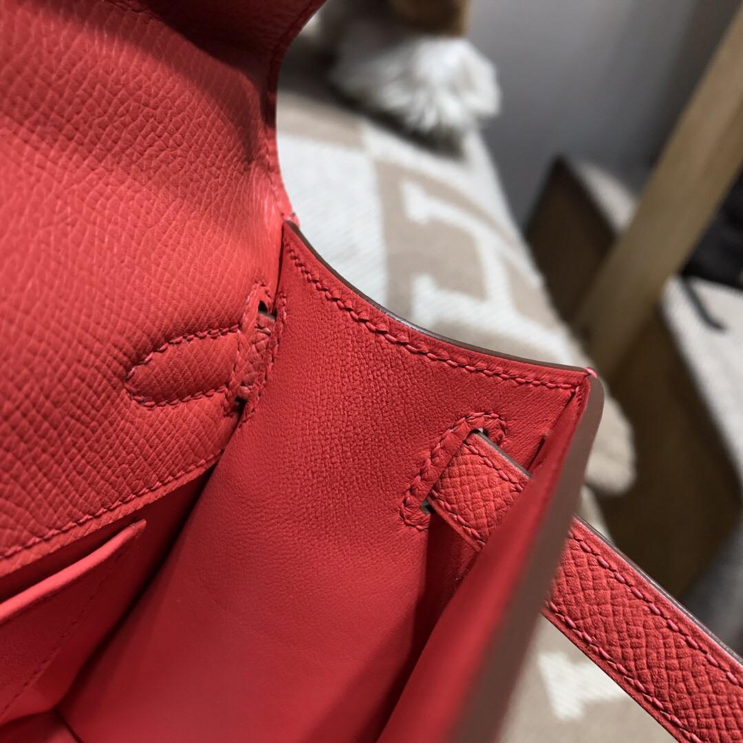 愛馬仕迷妳凱莉包 Hermes Mini kelly Epsom T5蜜桃粉色 銀扣金屬