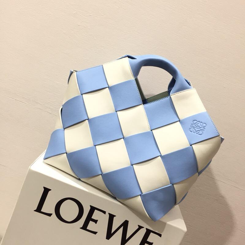 loewe Woven Basket Gingham Mini Bag Soft Blue/White