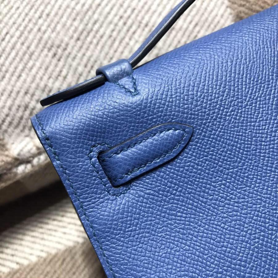 Hermes Mini kelly Epsom R2 瑪瑙藍 藍而不艷 藍中帶點灰調 氣質又好搭 銀扣