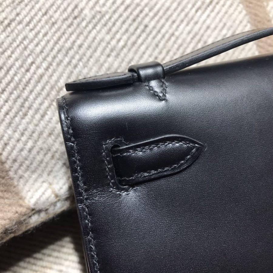 愛馬仕迷妳凱莉手包Hermes mini kelly box nior CC89黑色 金扣