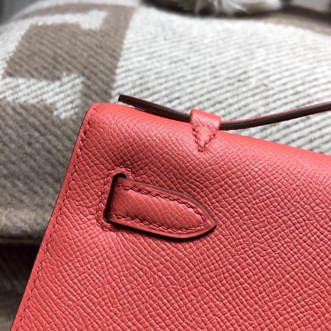 愛馬仕迷妳凱莉包 Hermes Mini kelly Epsom T5蜜桃粉色 銀扣金屬