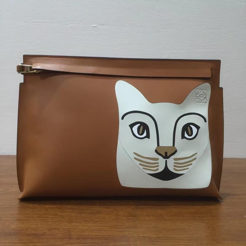 Loewe T Pouch Bag Bicolor 光滑小牛皮 拉鏈手拿包