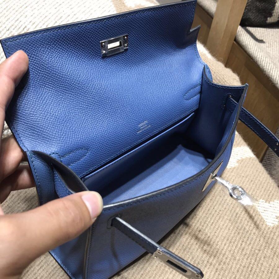 Hermes Mini kelly Epsom R2 瑪瑙藍 藍而不艷 藍中帶點灰調 氣質又好搭 銀扣