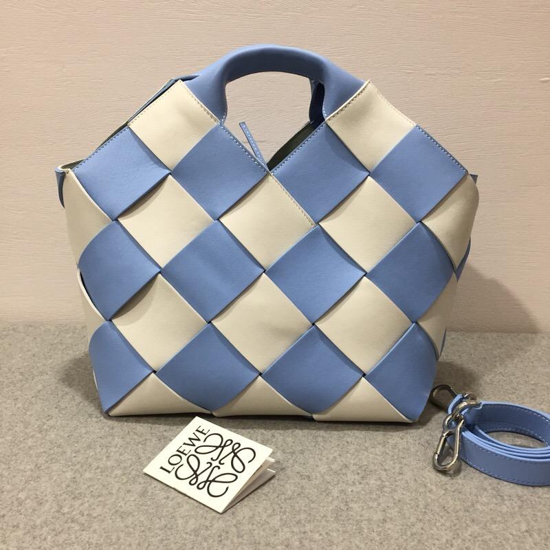 loewe Woven Basket Gingham Mini Bag Soft Blue/White