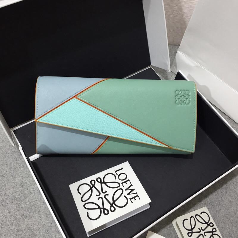 Loewe Puzzle Continental Wallet Aqua Multitone小牛皮大號錢包