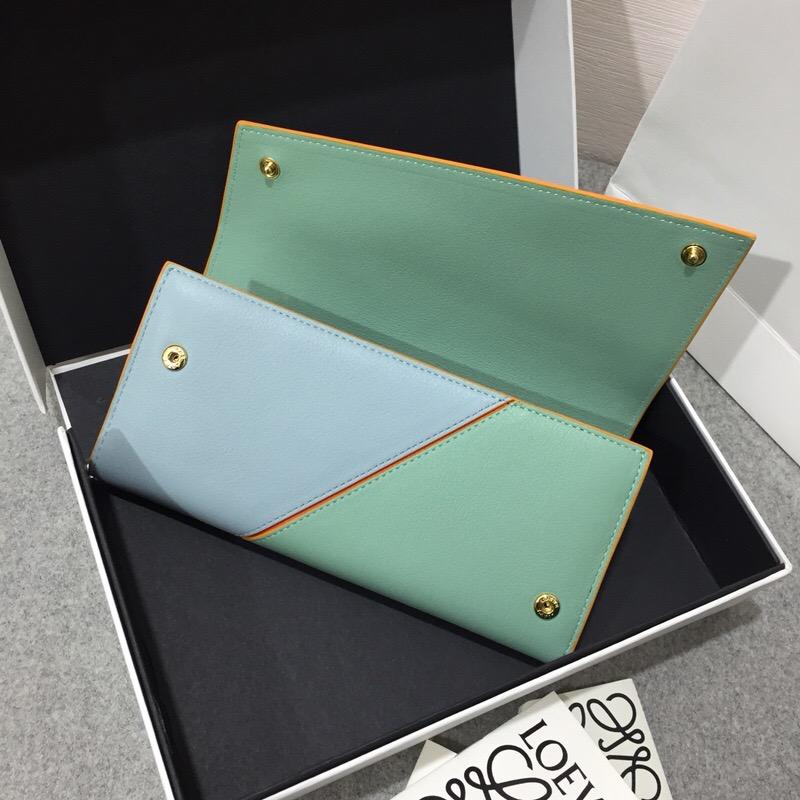 Loewe Puzzle Continental Wallet Aqua Multitone小牛皮大號錢包