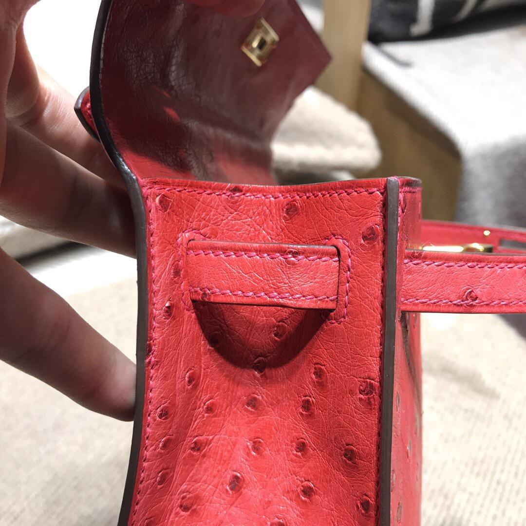 愛馬仕凱莉 Hermes Mini kelly 鴕鳥皮 Ostrich leather Q5國旗金扣