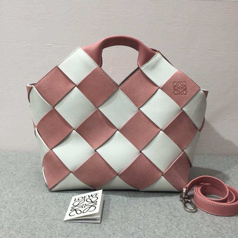 loewe Woven Basket Gingham Bag Soft Pink/White