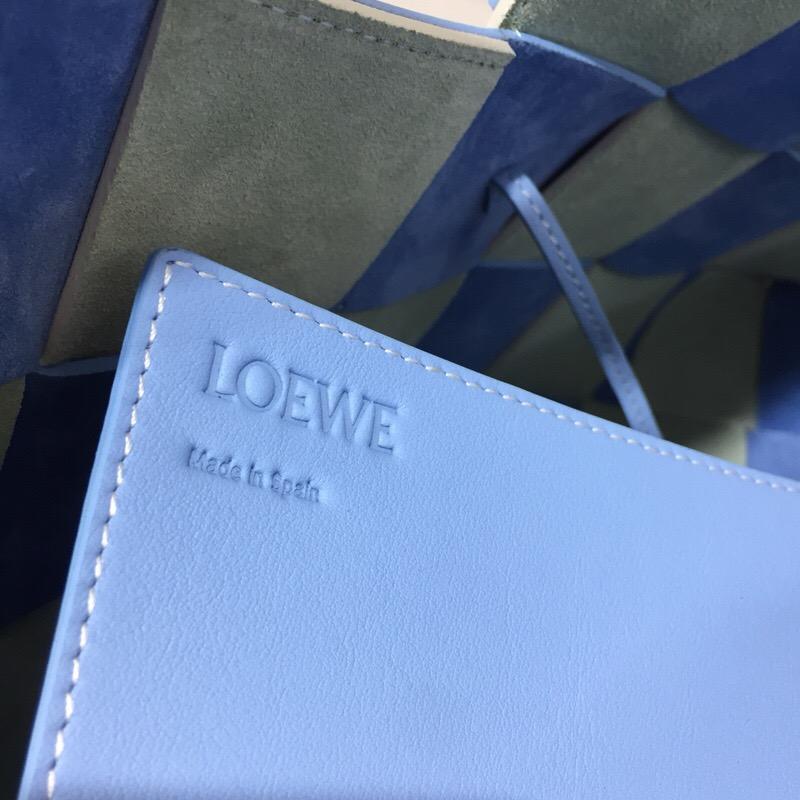 loewe Woven Basket Gingham Mini Bag Soft Blue/White