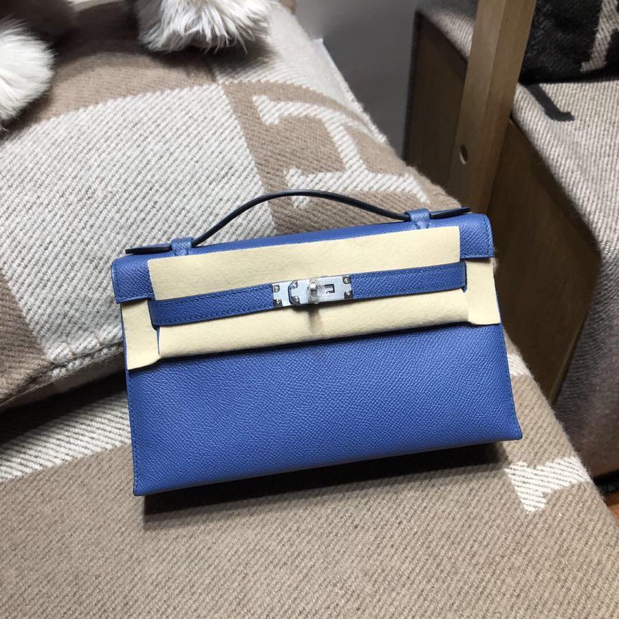 Hermes Mini kelly Epsom R2 瑪瑙藍 藍而不艷 藍中帶點灰調 氣質又好搭 銀扣