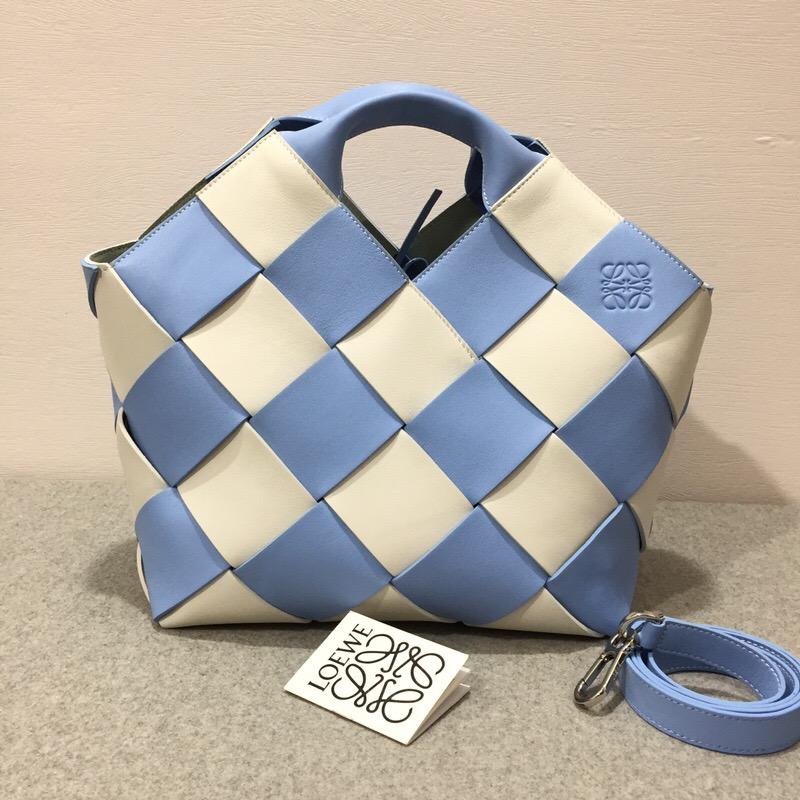 loewe Woven Basket Gingham Mini Bag Soft Blue/White