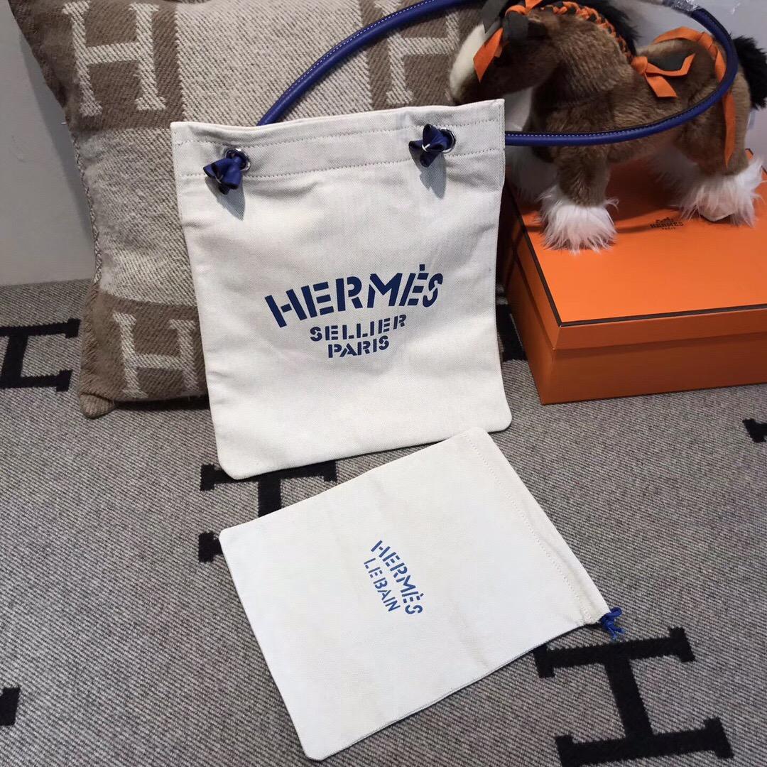 Hermes alina bag帆布購物袋 網紅包街拍神器 米白配蓝、柠檬黄色