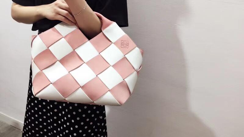 loewe Woven Basket Gingham Bag Soft Pink/White