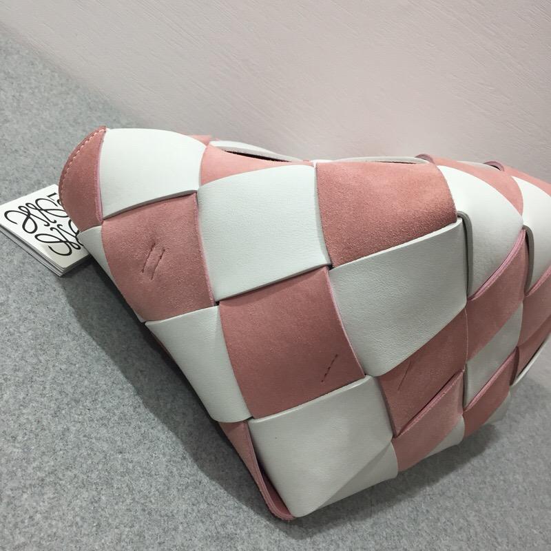 loewe Woven Basket Gingham Bag Soft Pink/White